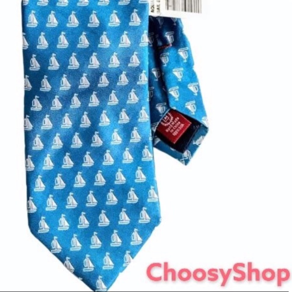 NWT CHAPS Tie Silk Handmade Sail Boat Sky Blue